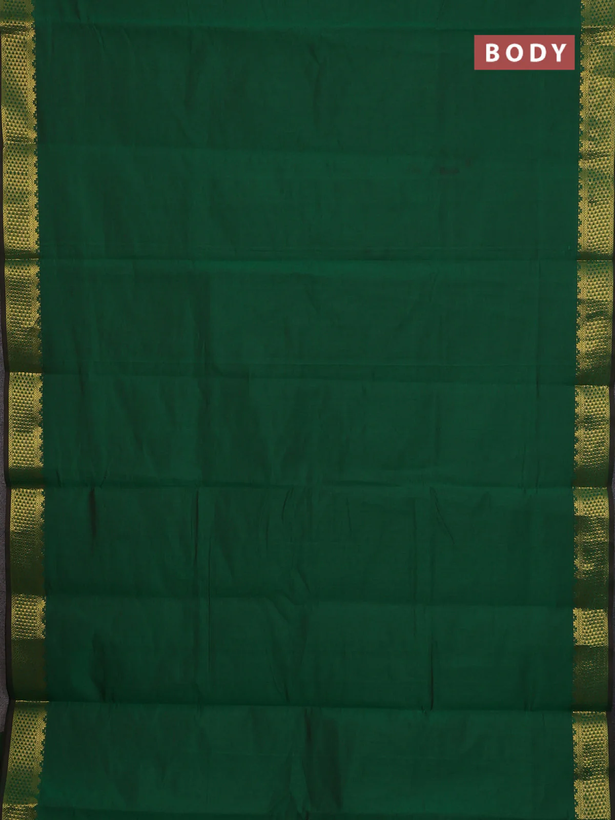 10 Yards poly cotton saree green and dark mustard with plain body and zari woven border - Image 2
