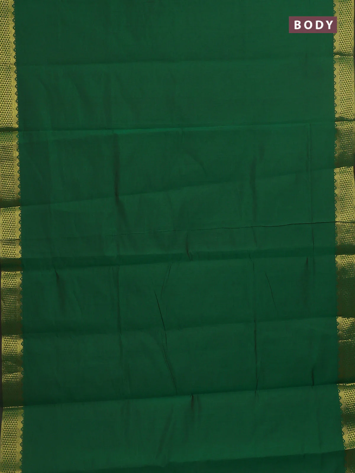 10 Yards poly cotton saree green and magenta pink with plain body and zari woven border - Image 2