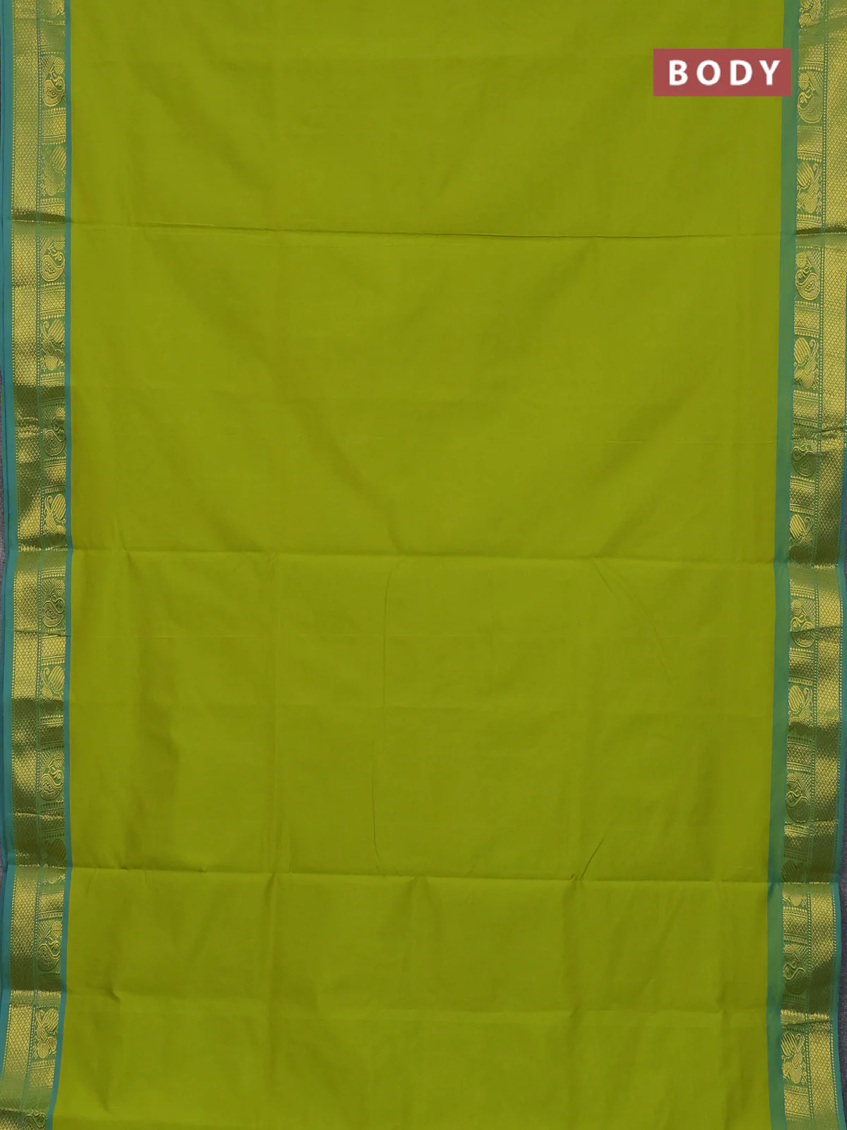 10 Yards poly cotton saree light green and teal blue with plain body and annam & paisley zari woven border - Image 2