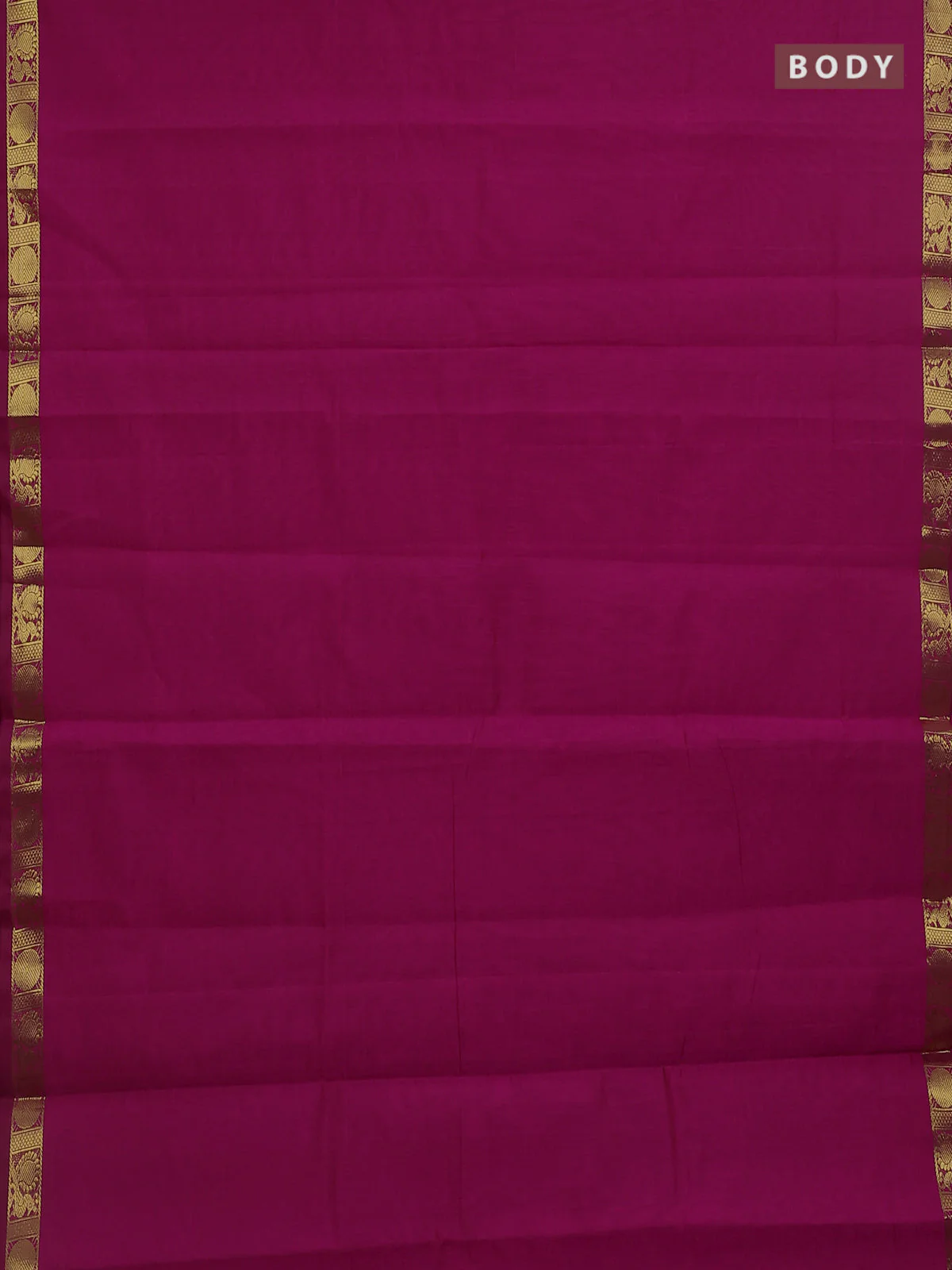 10 Yards poly cotton saree magenta pink and green with plain border and annam zari woven border - Image 2