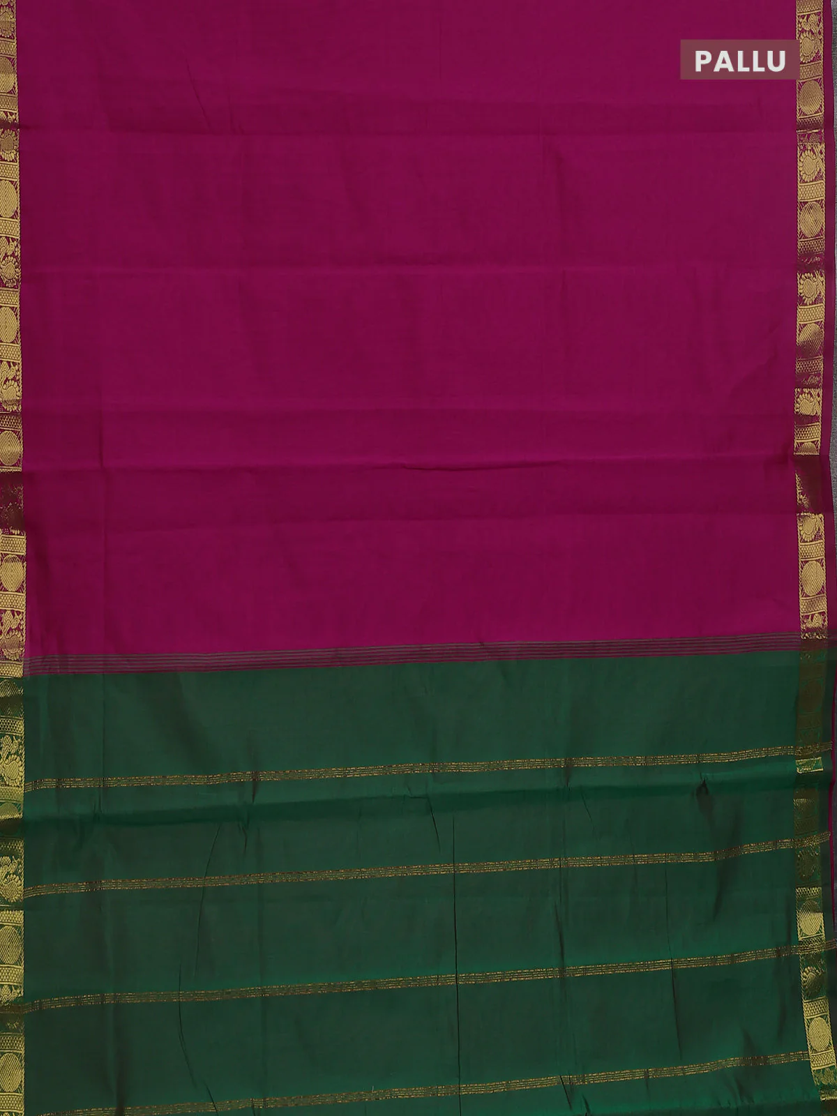 10 Yards poly cotton saree magenta pink and green with plain border and annam zari woven border - Image 3