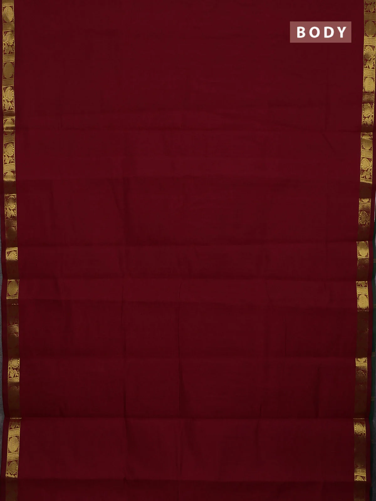 10 Yards poly cotton saree maroon and green with plain border and annam zari woven border - Image 2