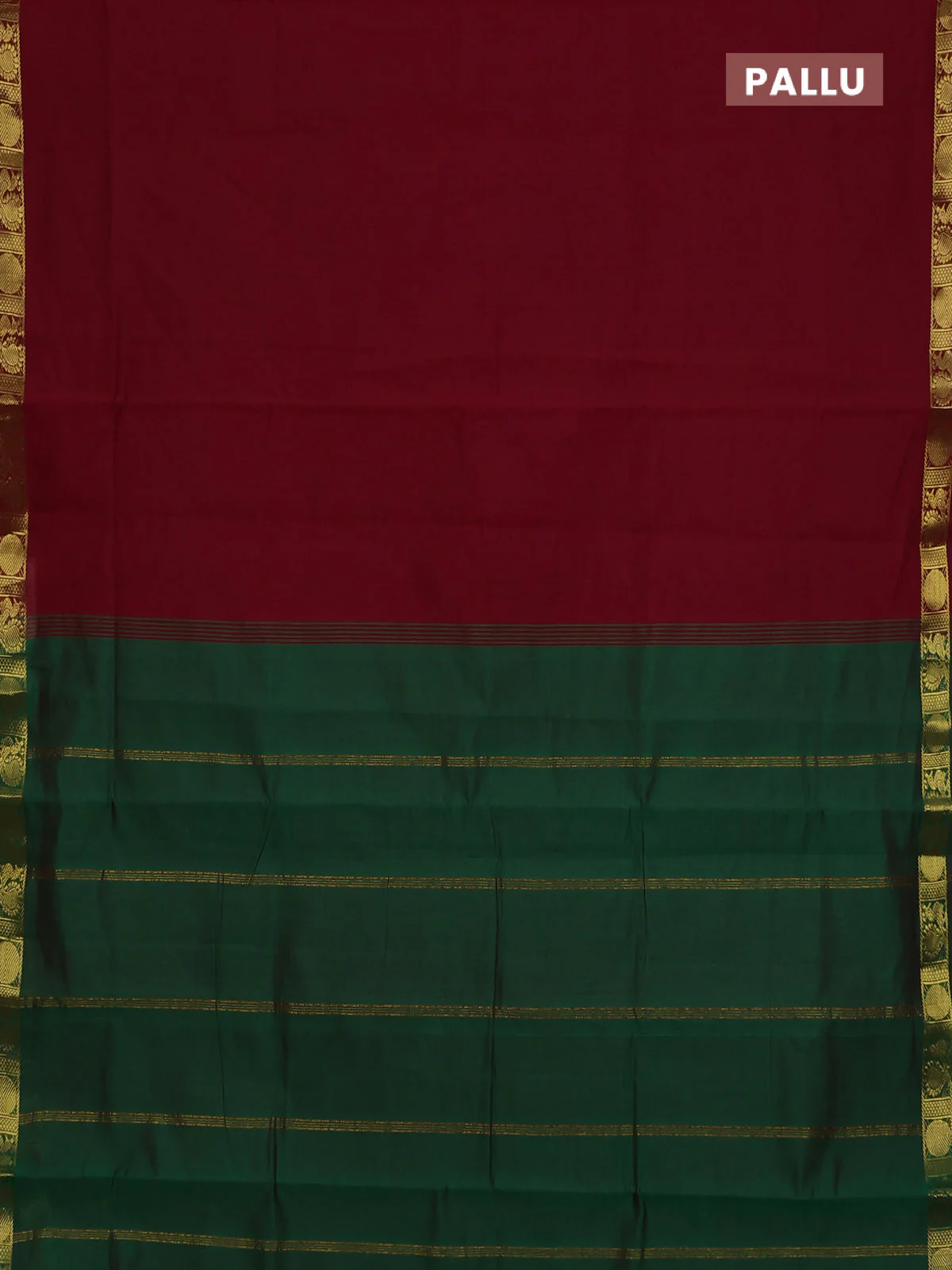 10 Yards poly cotton saree maroon and green with plain border and annam zari woven border - Image 3