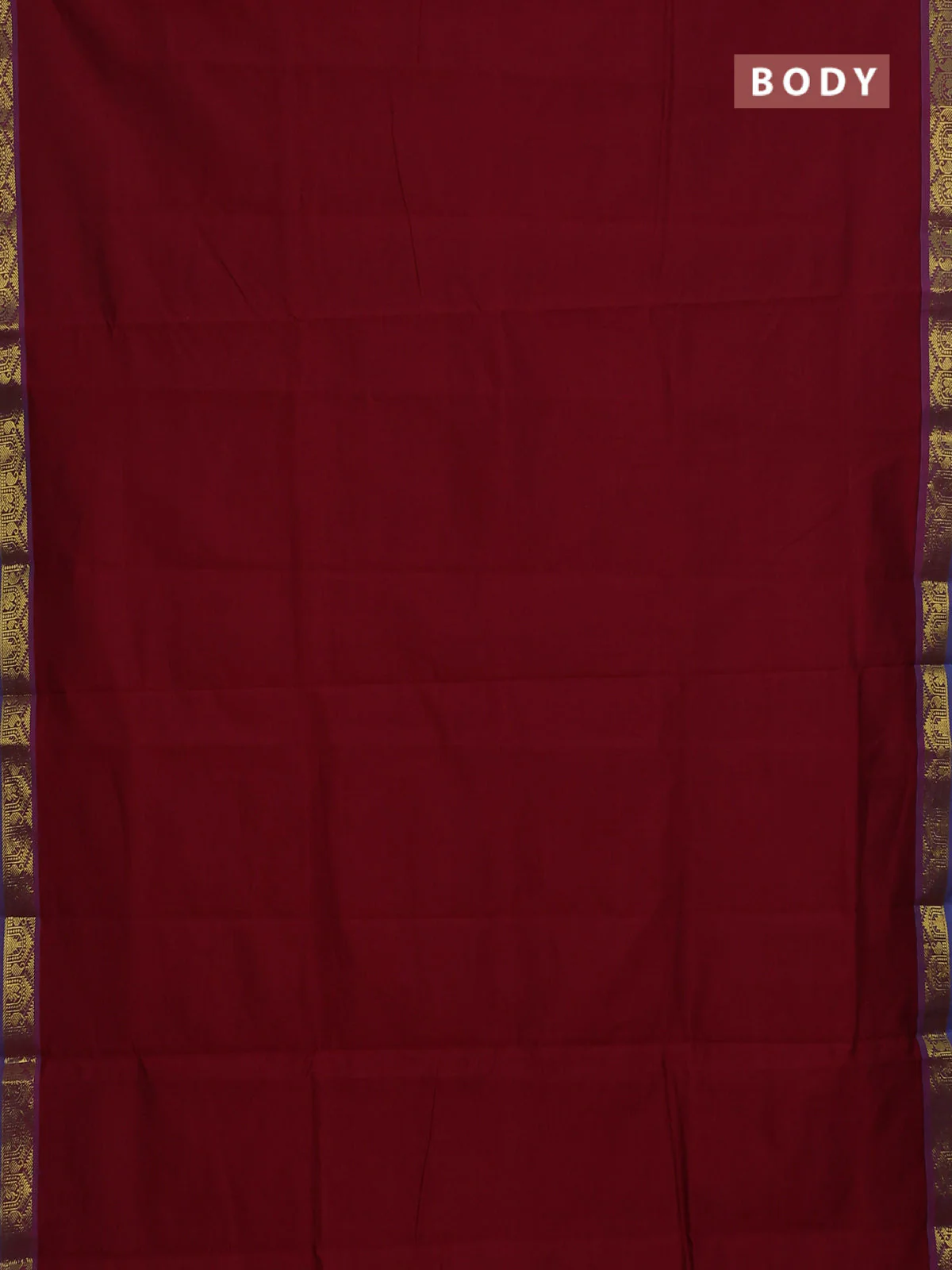 10 Yards poly cotton saree maroon and teal blue with plain body and zari woven border - Image 2