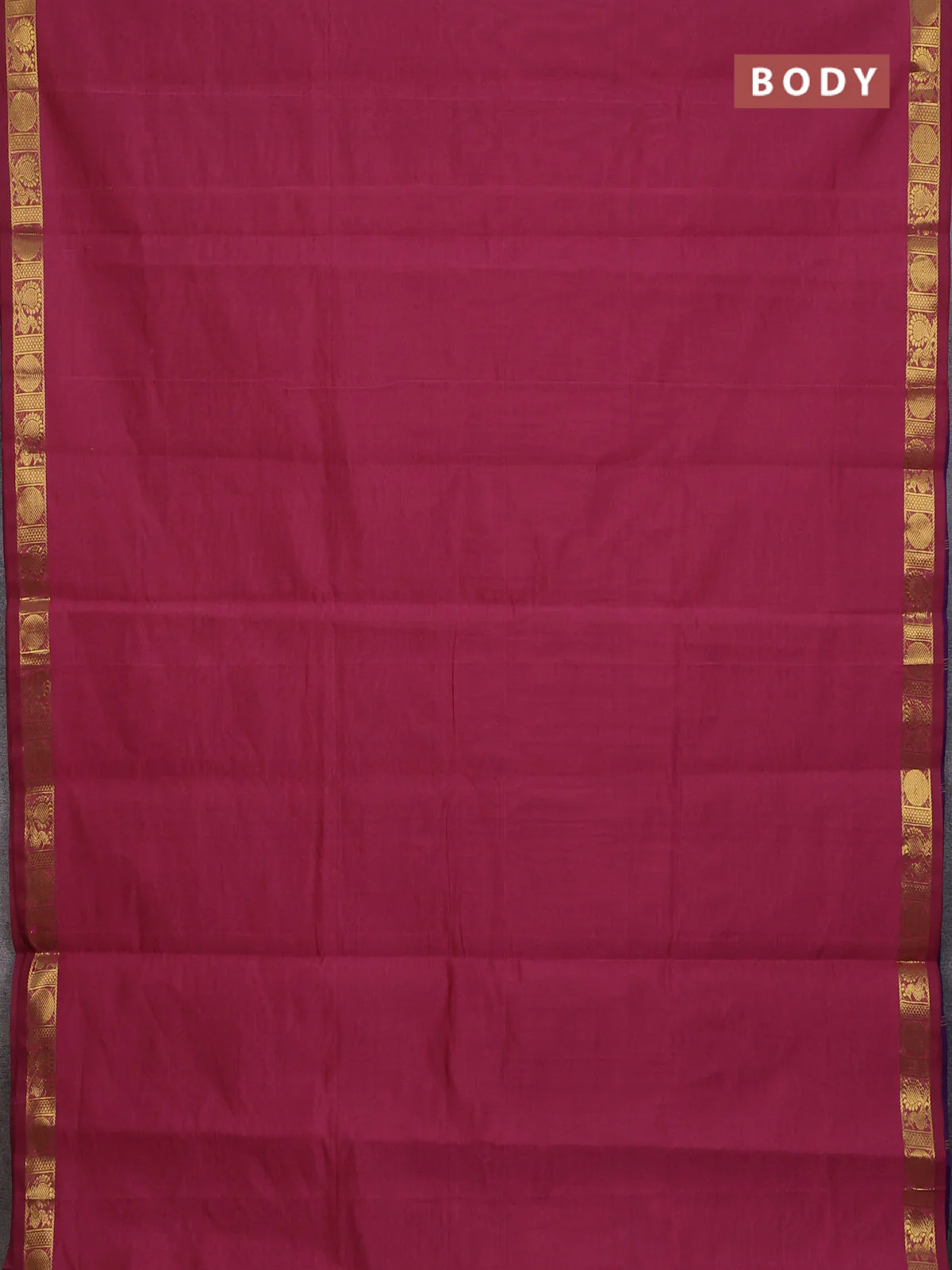 10 Yards poly cotton saree pastel maroon and violet with plain body and annam zari woven border - Image 2