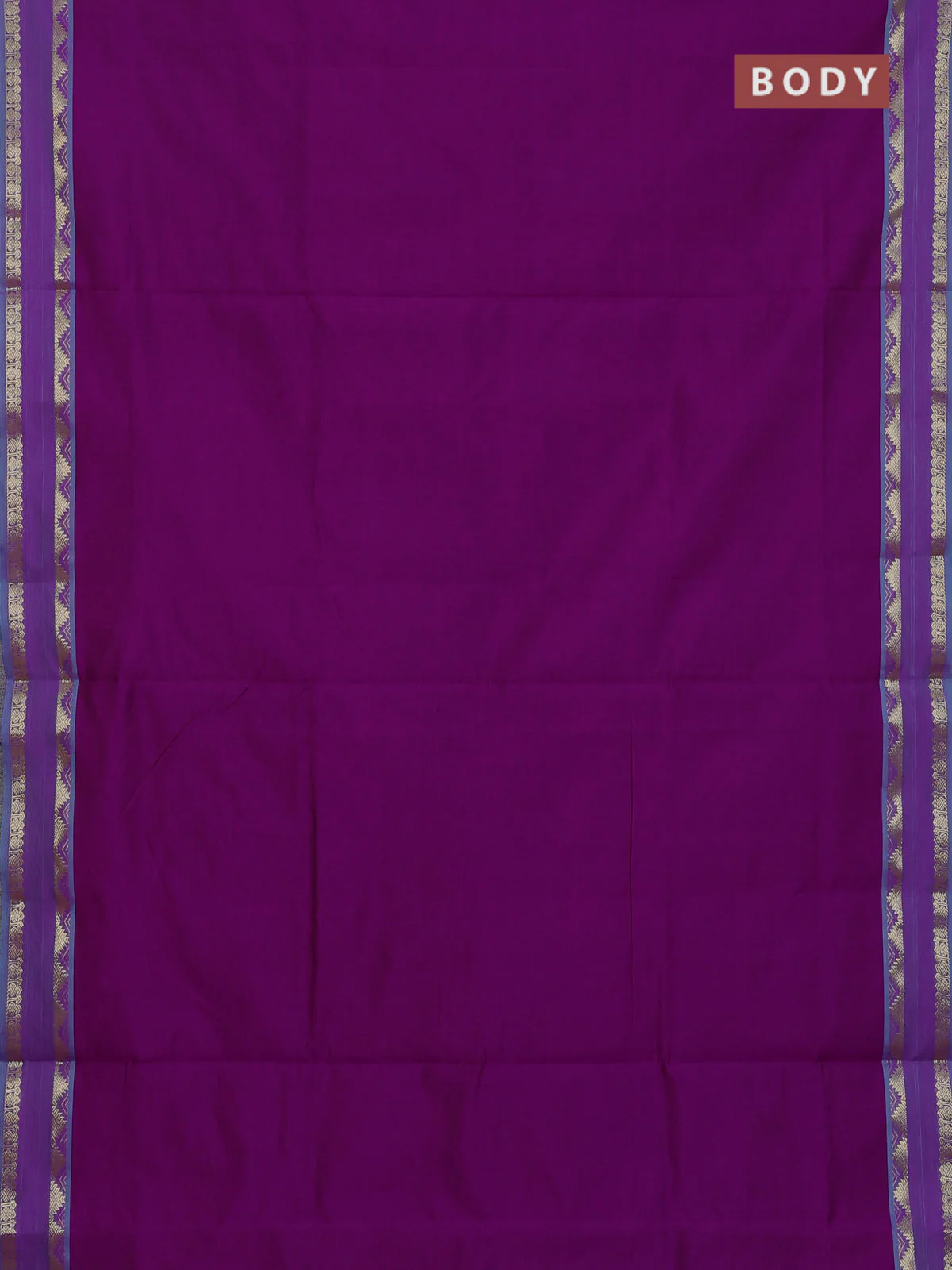 10 Yards poly cotton saree purple and teal green with plain body and rettapet temple zari woven border - Image 2