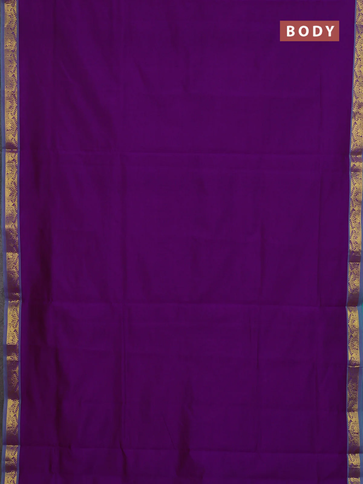 10 Yards poly cotton saree purple and teal green with plain body and zari woven border - Image 2