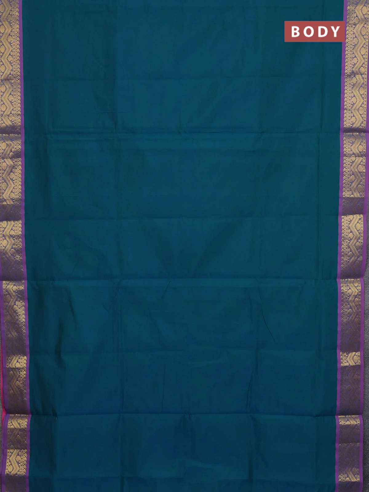 10 Yards poly cotton saree teal green and mauve pink with plain body and zari woven border - Image 2