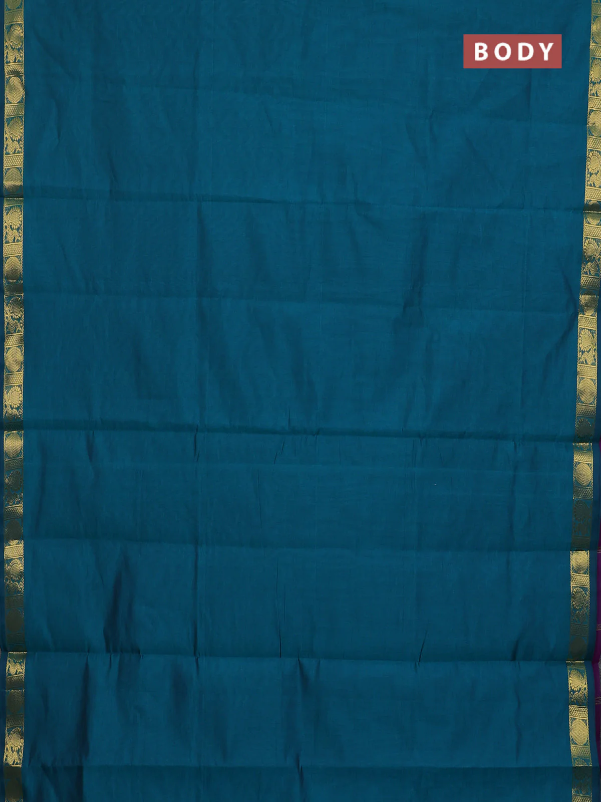 10 Yards poly cotton saree teal green and purple with plain border and annam zari woven border - Image 2