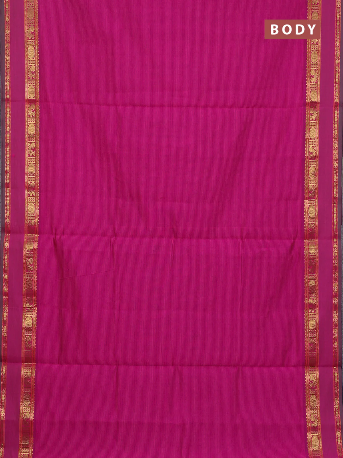 10 Yards poly cotton saree violet and magenta pink with plain body and rettapet annam zari woven border - Image 2