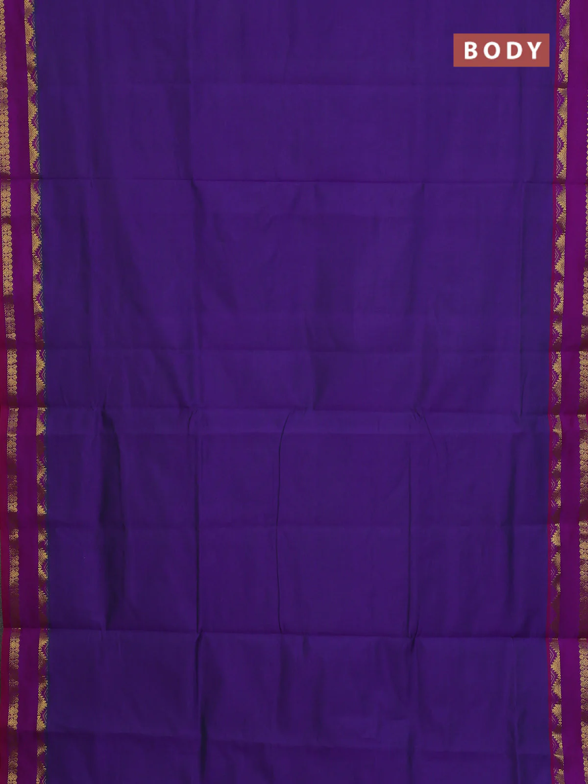 10 Yards poly cotton saree violet and purple with plain body and rettapet temple zari woven border - Image 2