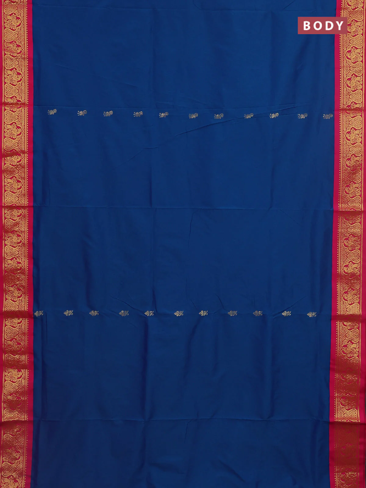 10 Yards semi silk saree cs blue and pink with allover zari woven buttas and zari woven border - Image 2