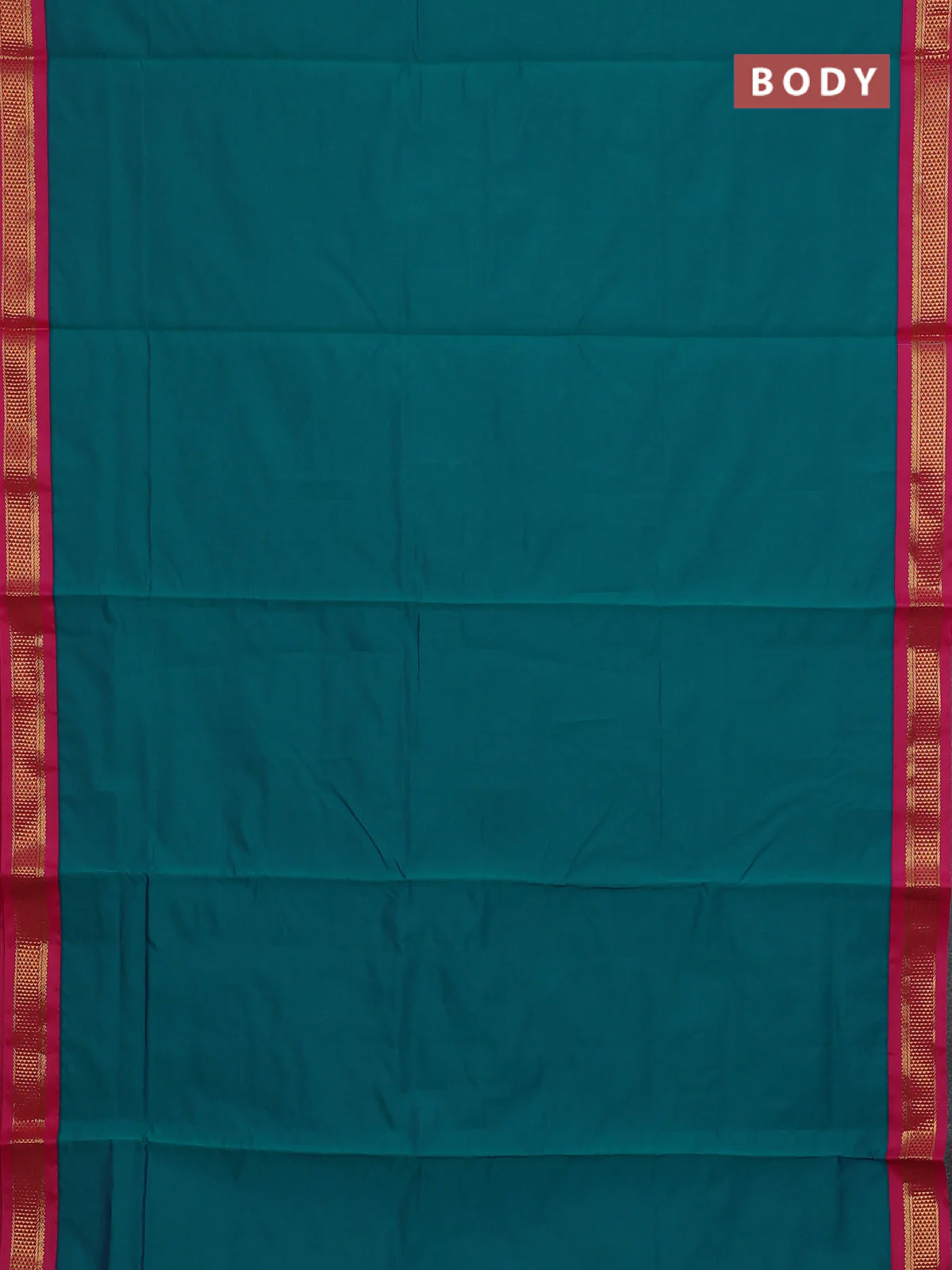 10 Yards semi silk saree peacock green and mauve pink with plain body and zari woven korvai border - Image 2