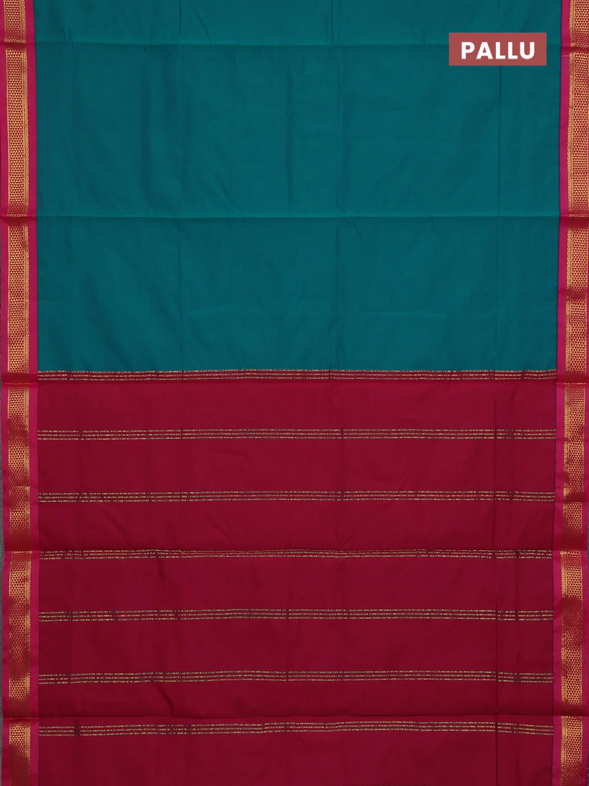 10 Yards semi silk saree peacock green and mauve pink with plain body and zari woven korvai border - Image 3