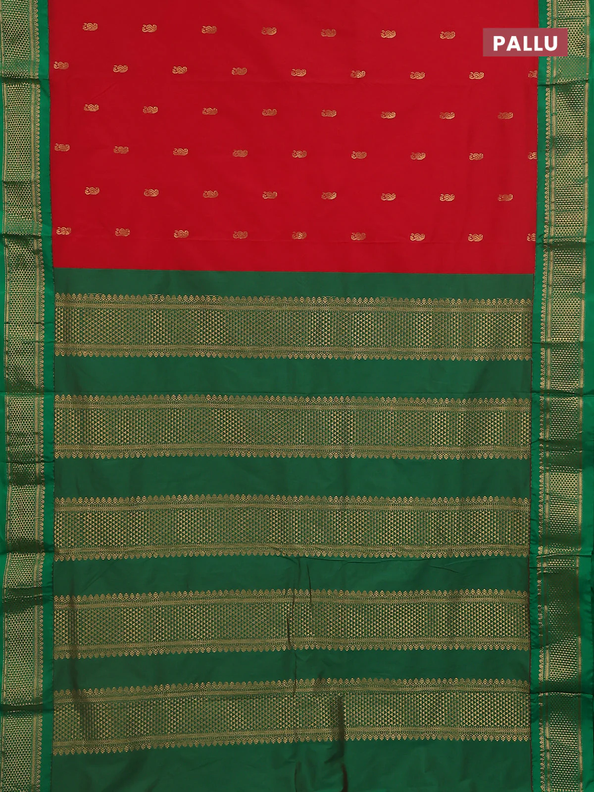 10 Yards semi silk saree red and green with zari woven buttas and zari woven korvai border - Image 3
