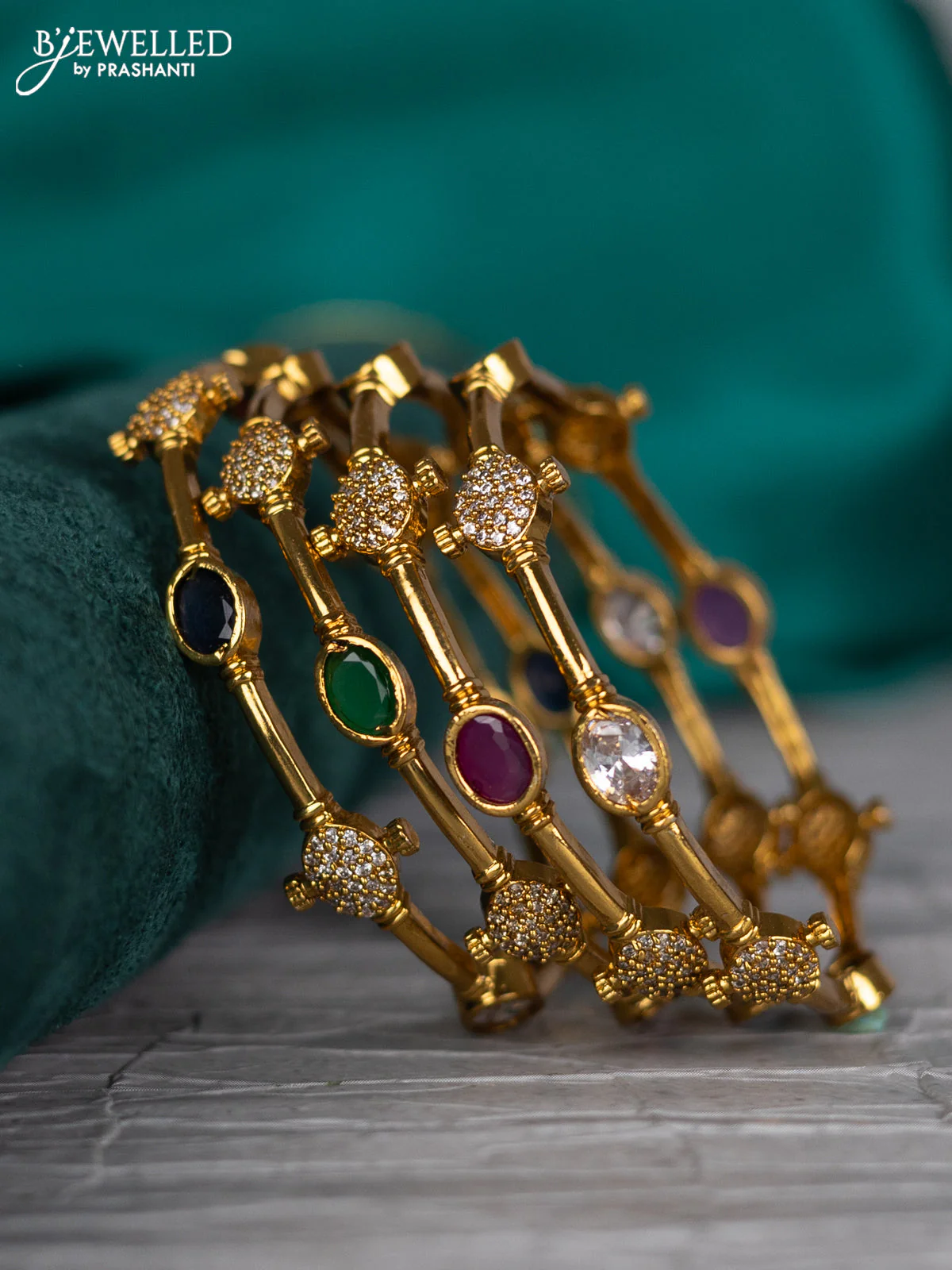 Antique bangle with multicolour and cz stones