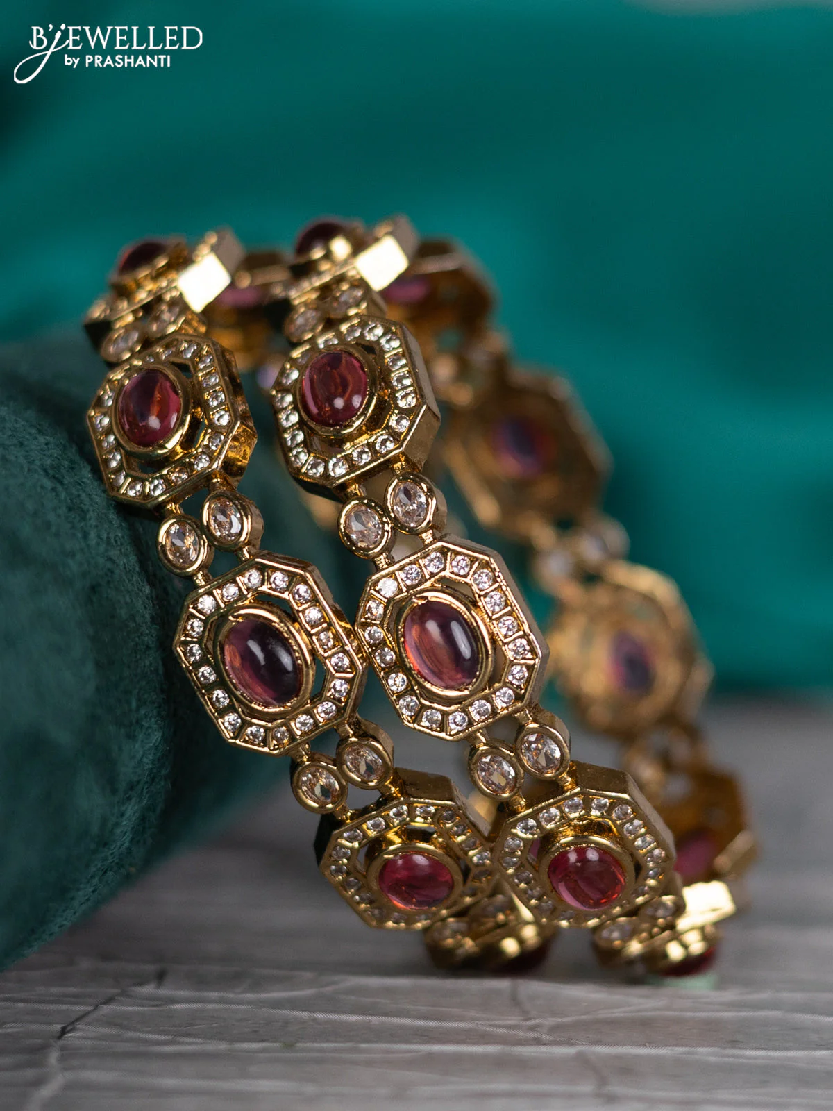 Antique bangle with pink kemp and cz stones