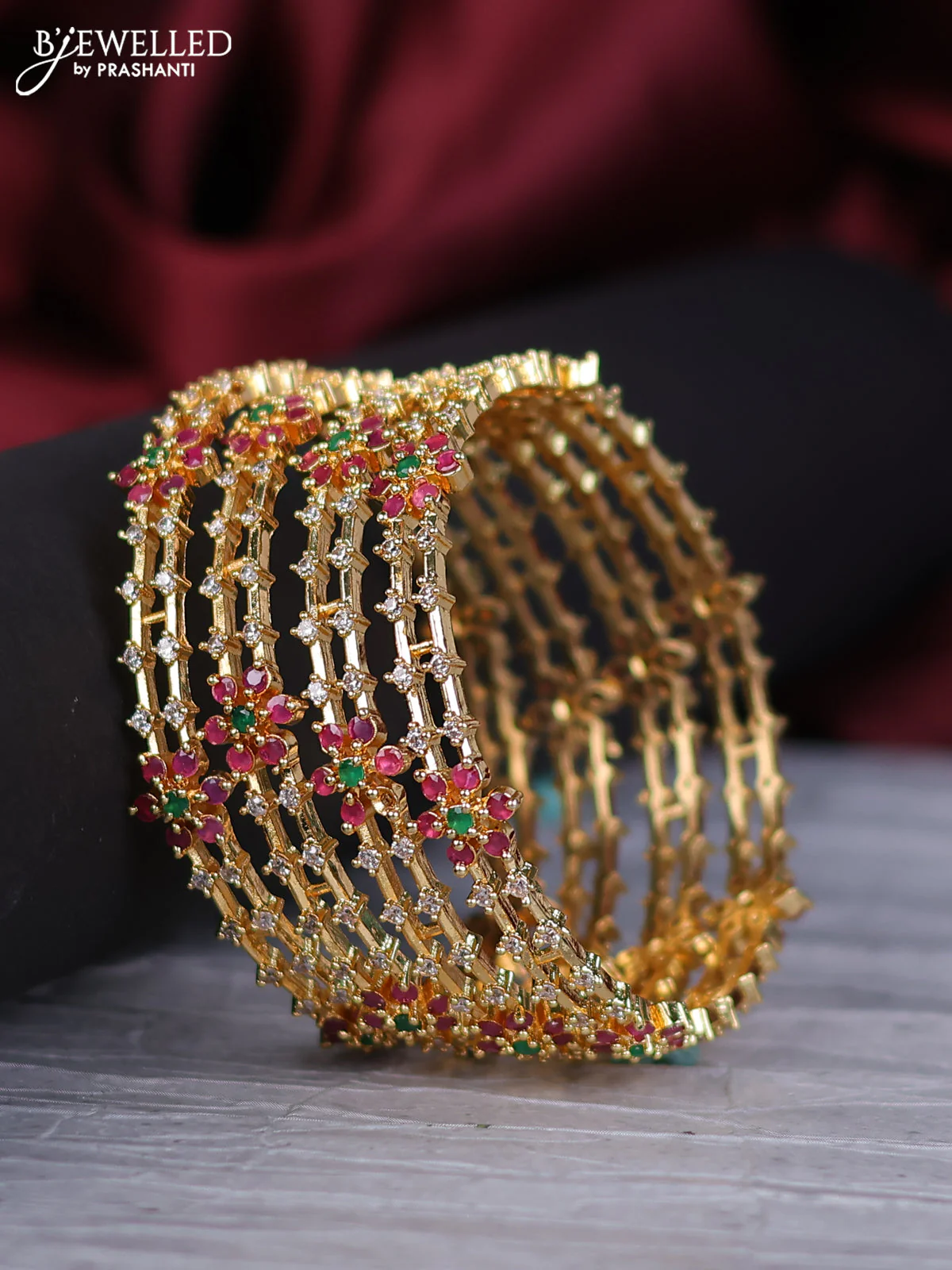 Antique bangles floral design with kemp and cz stones