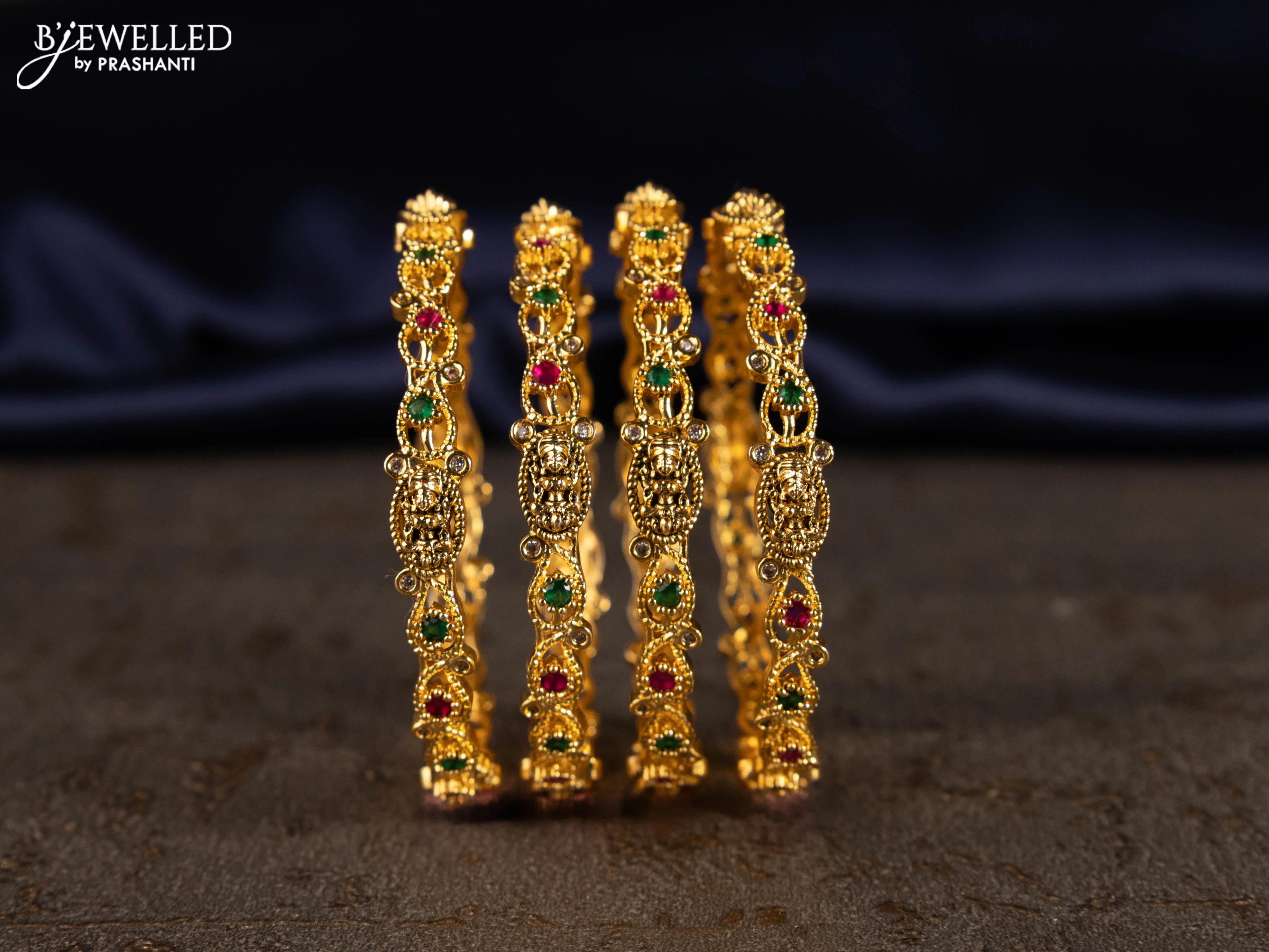 Antique bangles lakshmi design with kemp and cz stones