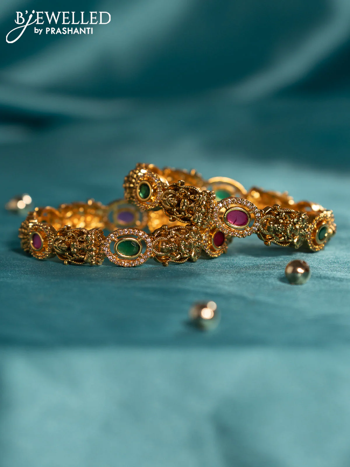 Antique bangles lakshmi design with kemp and cz stones