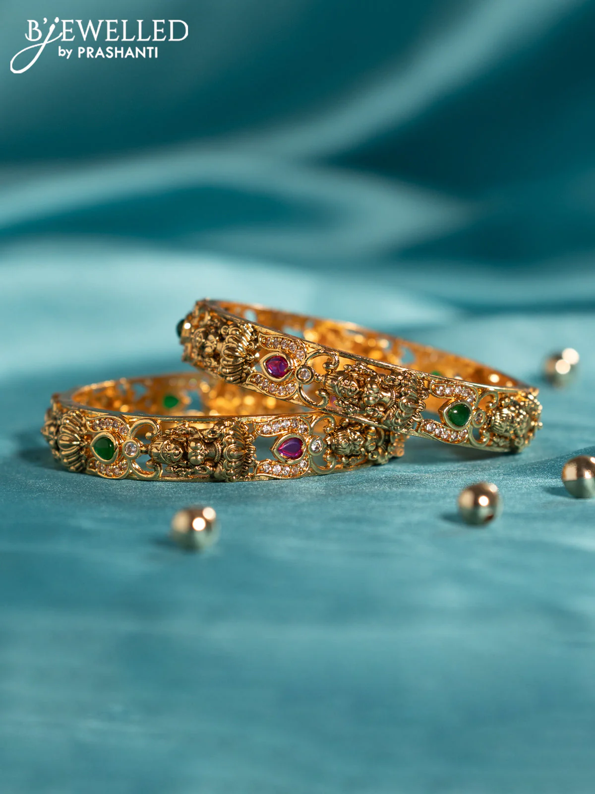 Antique bangles lakshmi design with kemp and cz stones