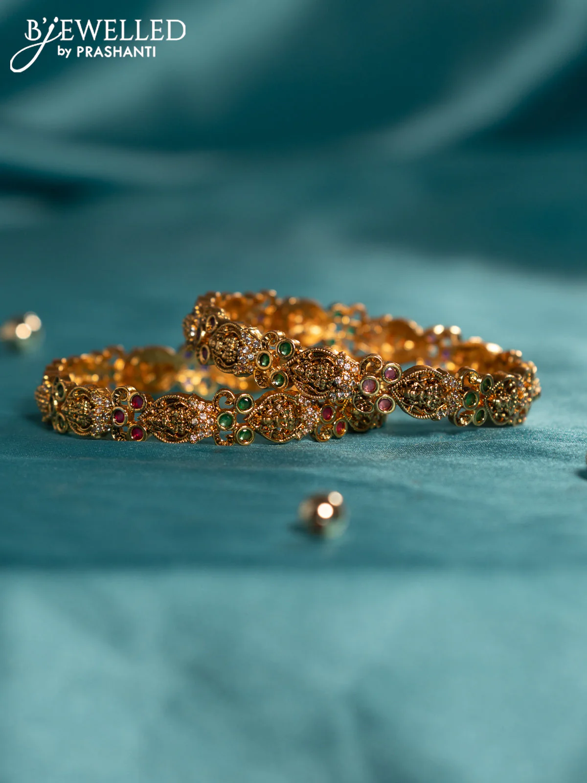 Antique bangles lakshmi design with kemp and cz stones