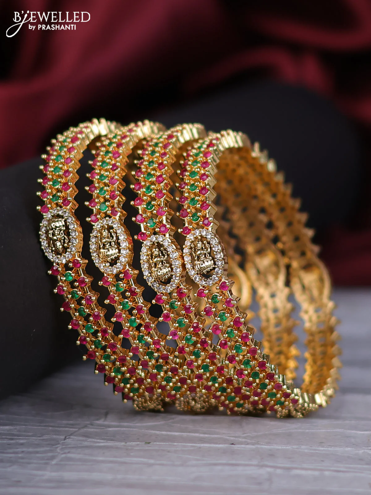 Antique bangles lakshmi design with kemp and cz stones
