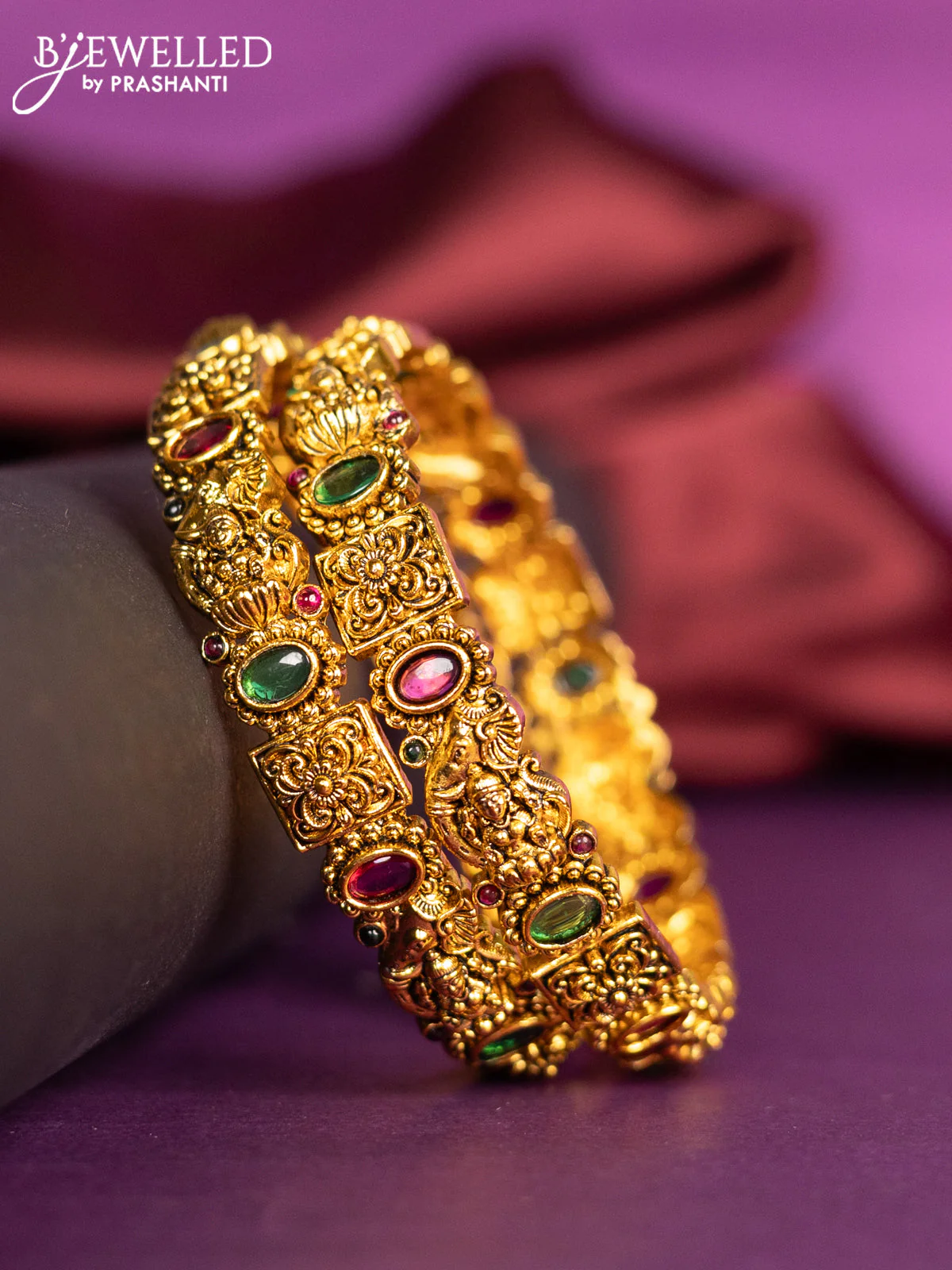 Antique bangles lakshmi design with kemp stones