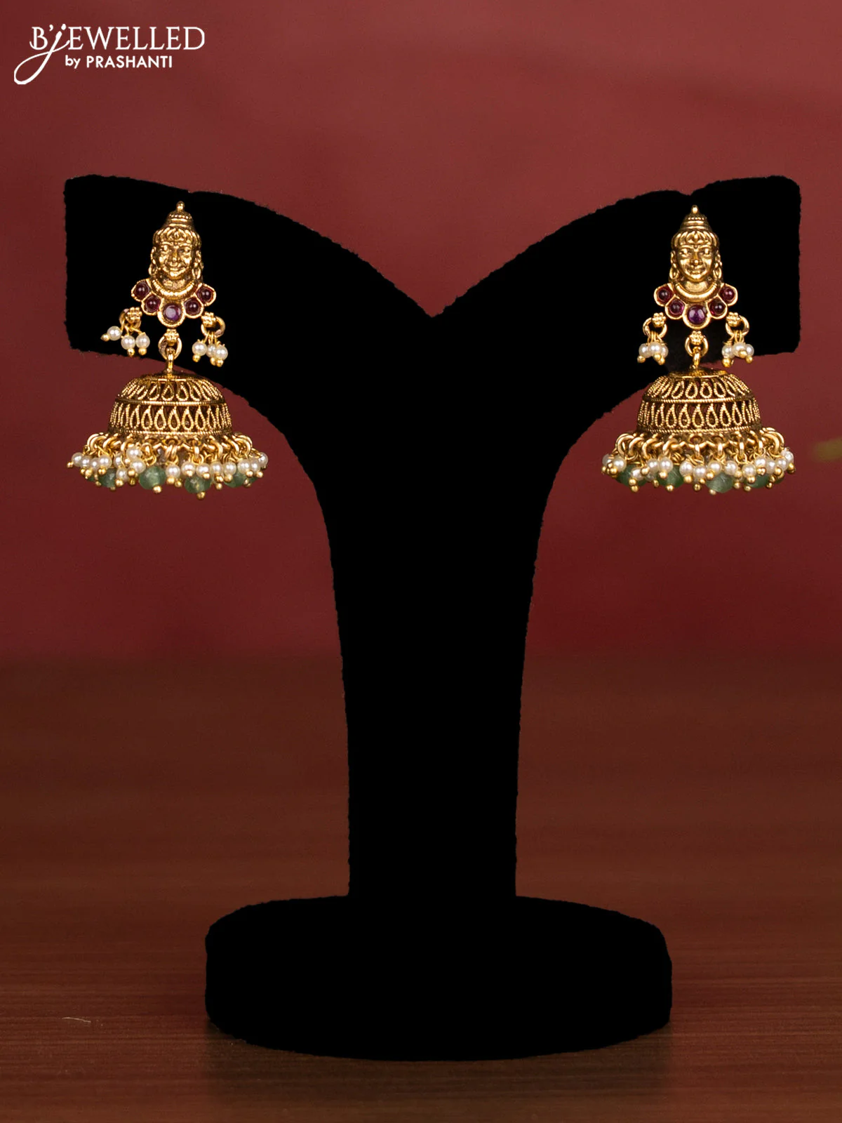 Antique beaded haaram kalinga krishna pendant with pink kemp stones and pearl & green beads hanging - Image 2