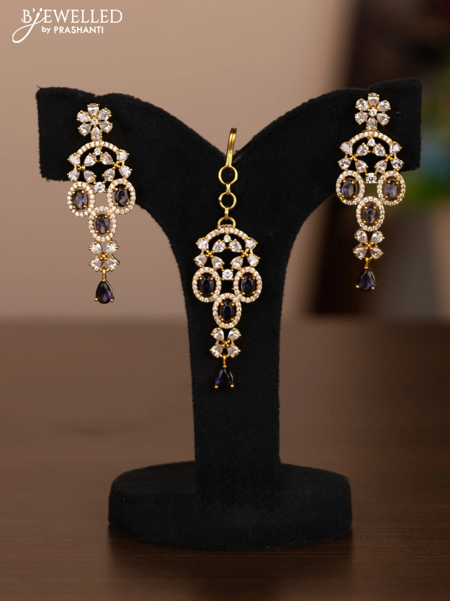 Antique combo set with simple design and violet and cz stones - Image 2