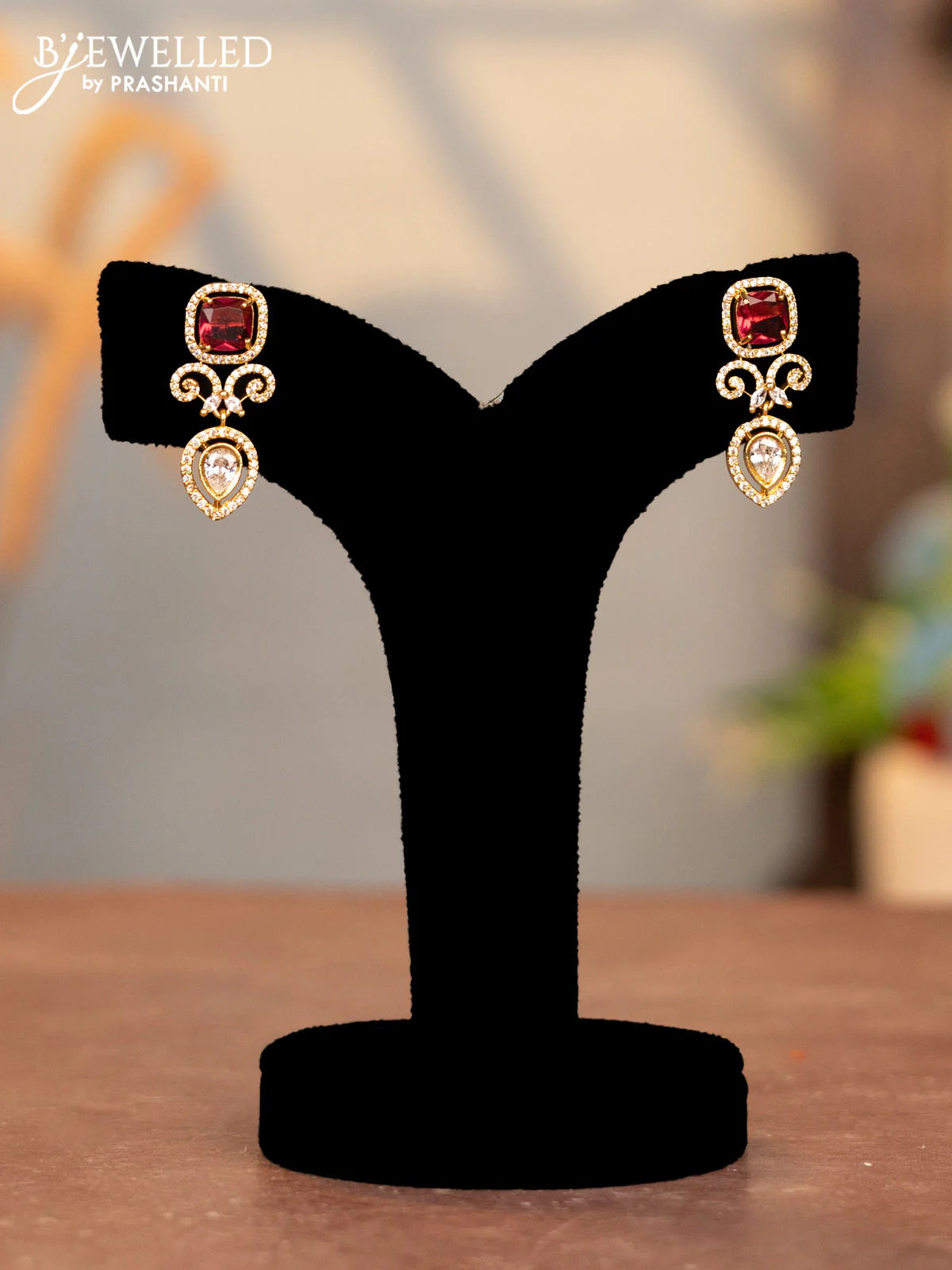 Antique double layer haram with ruby and cz stones - Image 2