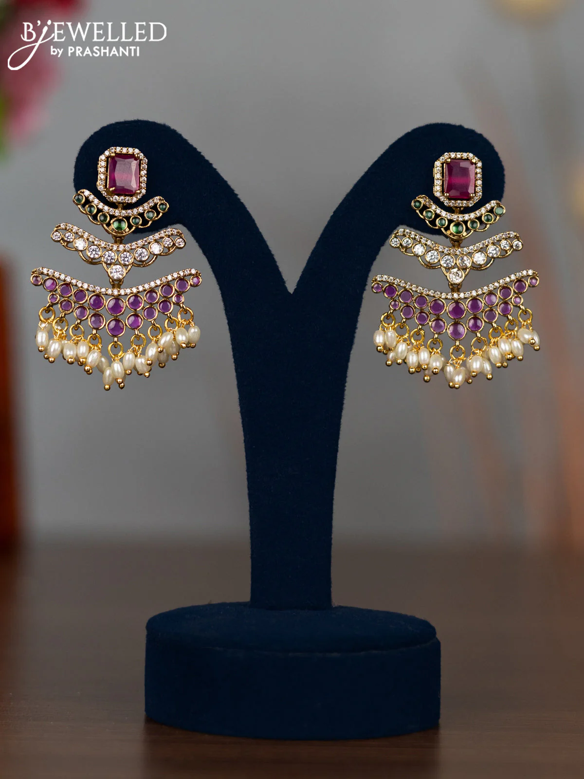 Antique earrings with kemp & cz stones and pearl hangings