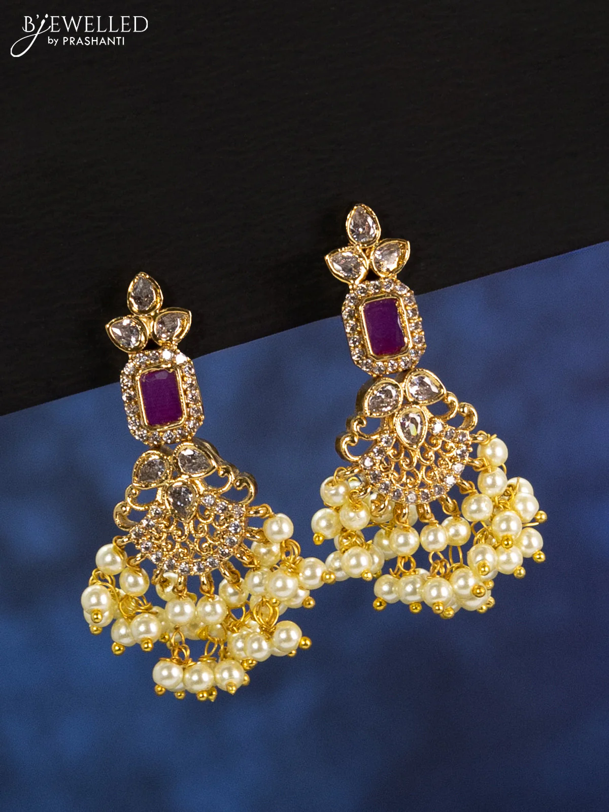 Antique guttapusalu haaram with kemp & cz stones and pearl hangings - Image 2