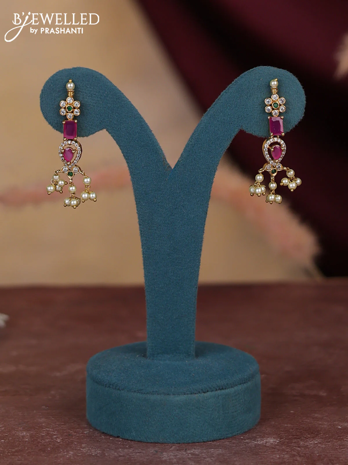 Antique guttapusalu haram floral design with kemp and cz stones and pearl hangings - Image 2