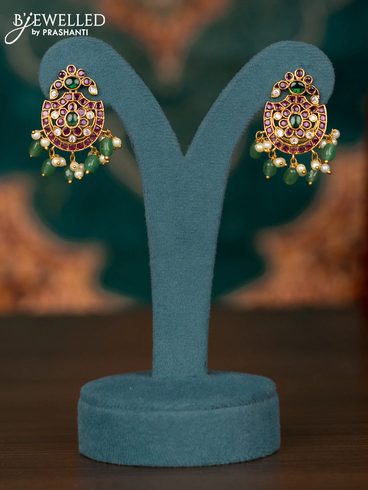 Antique guttapusalu haram floral design with kemp & cz stone and pearl and beads hanging - Image 2