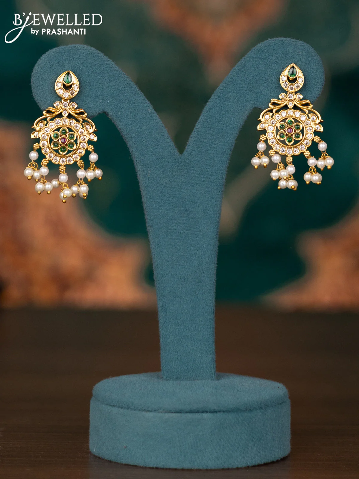 Antique guttapusalu haram floral design with kemp & cz stone and pearl hanging - Image 2