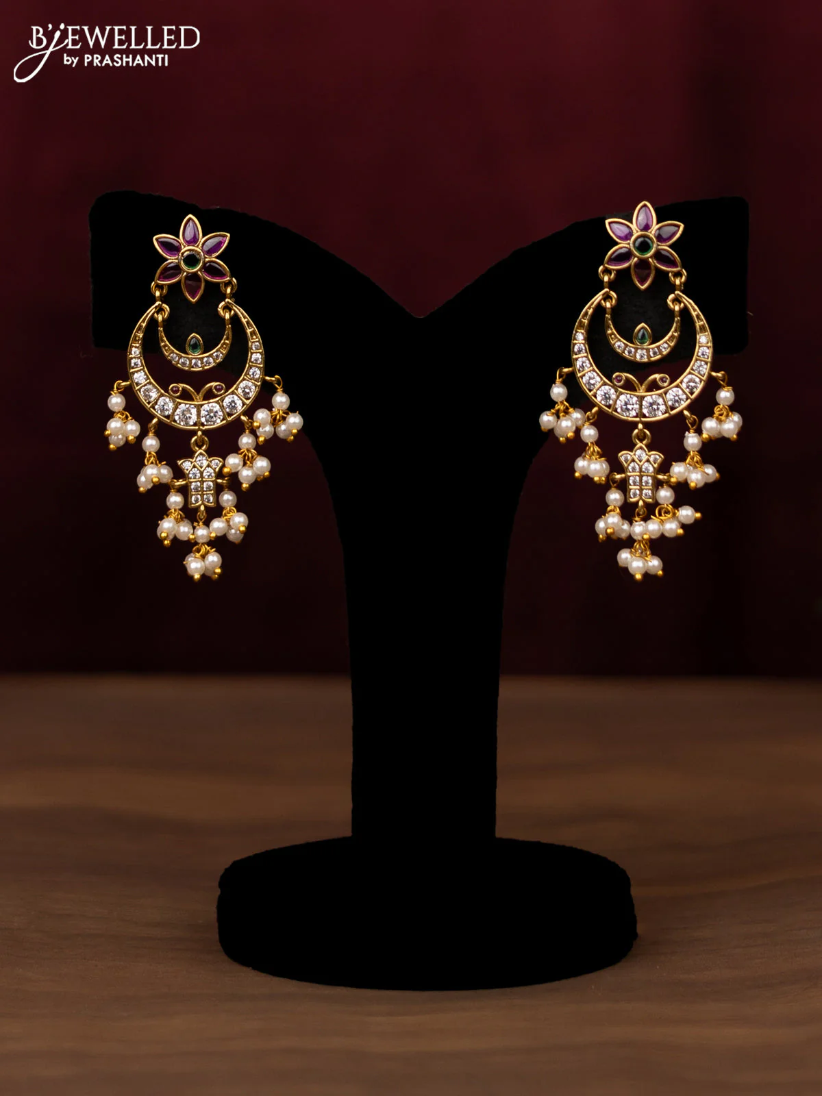 Antique guttapusalu haram peacock design with kemp & cz stones and pearl hangings - Image 2