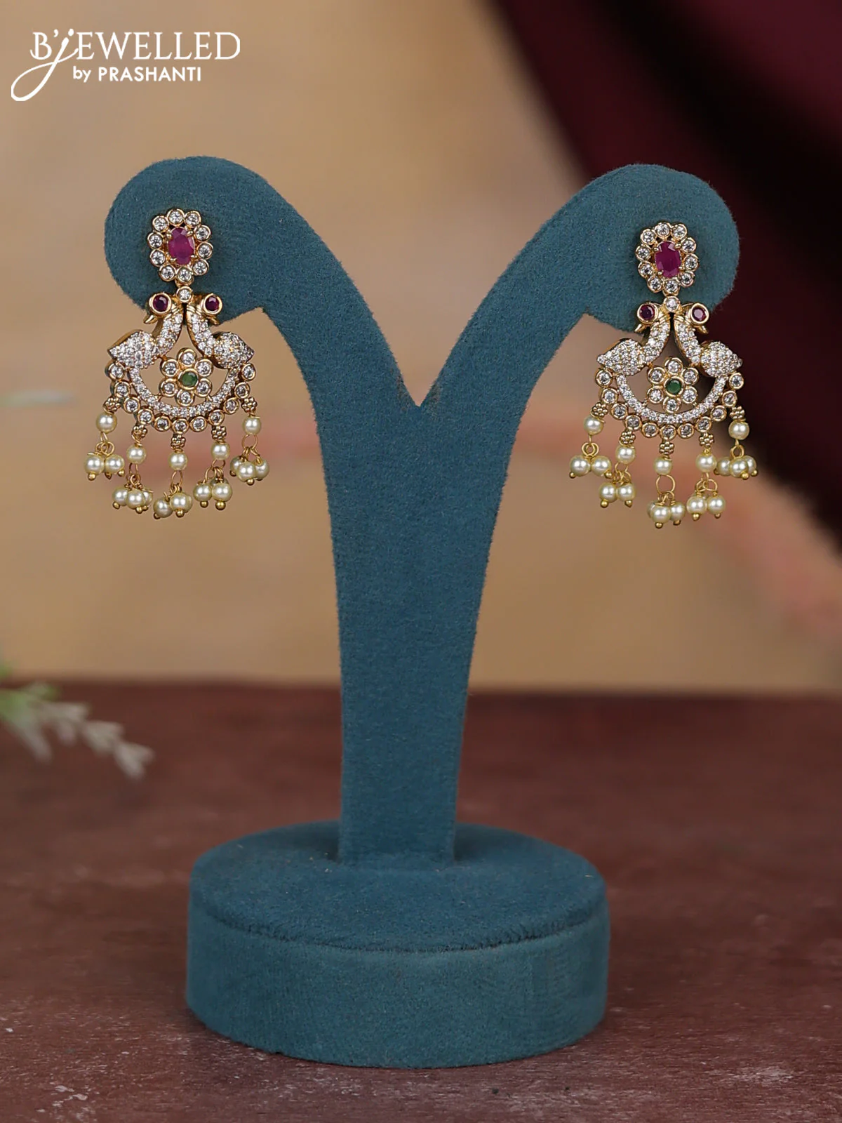 Antique guttapusalu haram swan design with kemp and cz stones and pearl hangings - Image 2