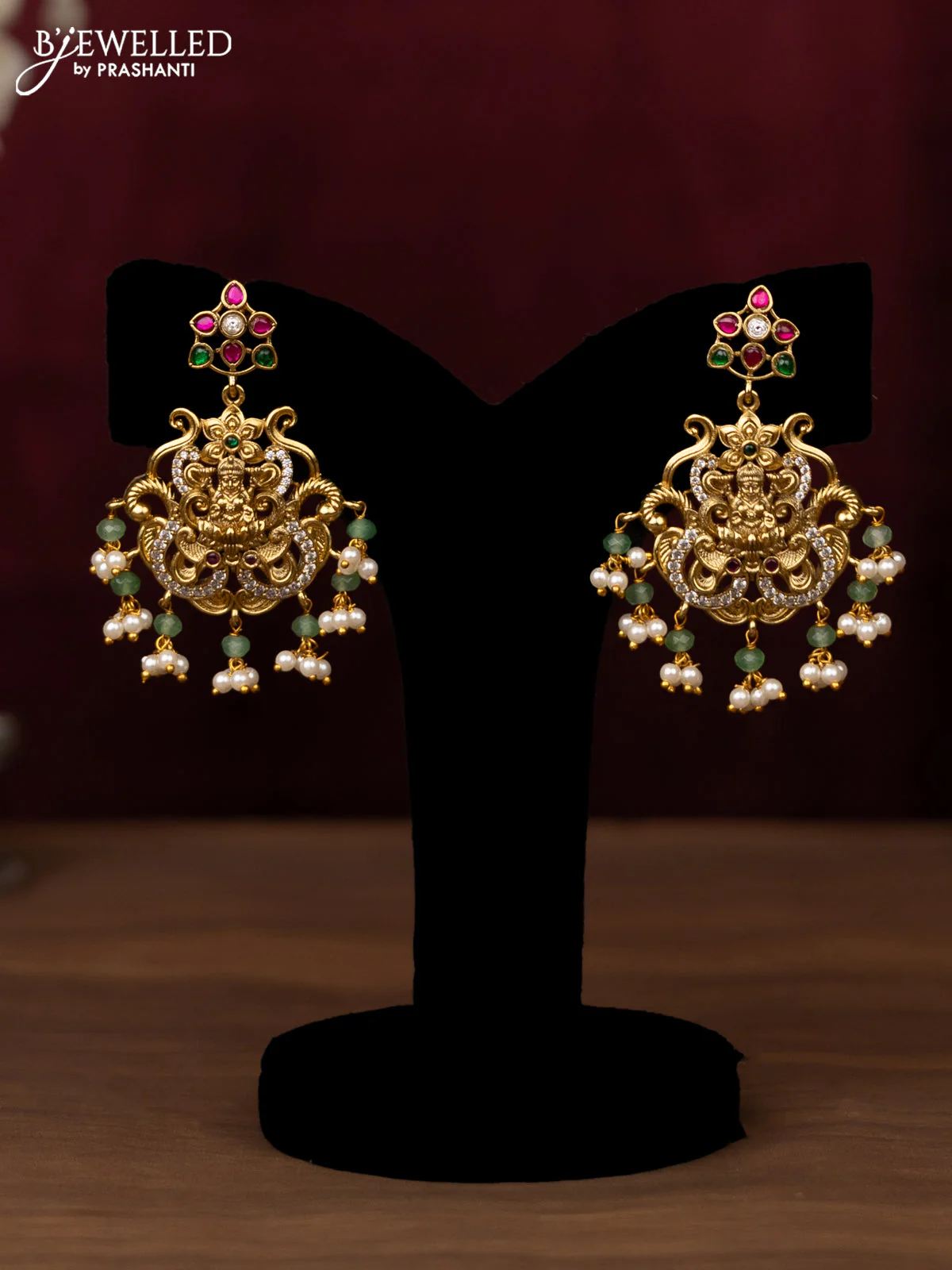 Antique guttapusalu Necklace lakshmi design with jadau ,kemp,cz stones and pearl hangings - Image 2