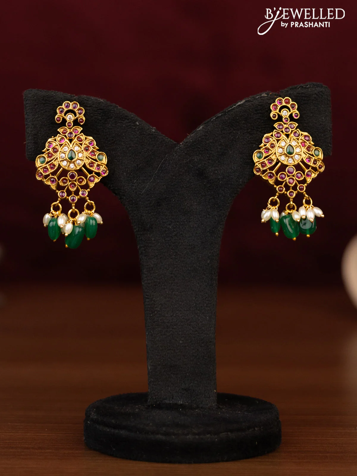 Antique guttapusalu necklace with kemp & cz stones and pearl & beads hanging - Image 2