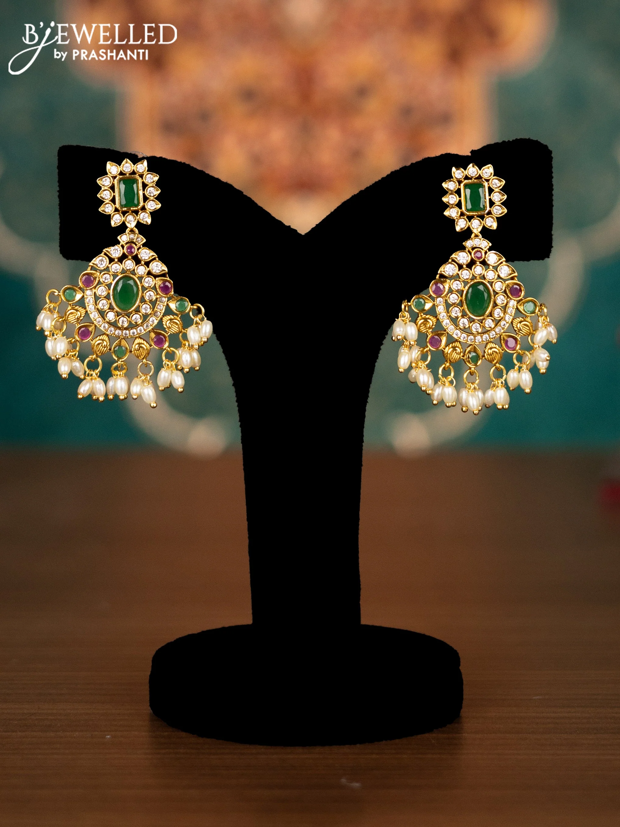 Antique guttapusalu necklace with kemp & cz stones and pearl hangings - Image 2