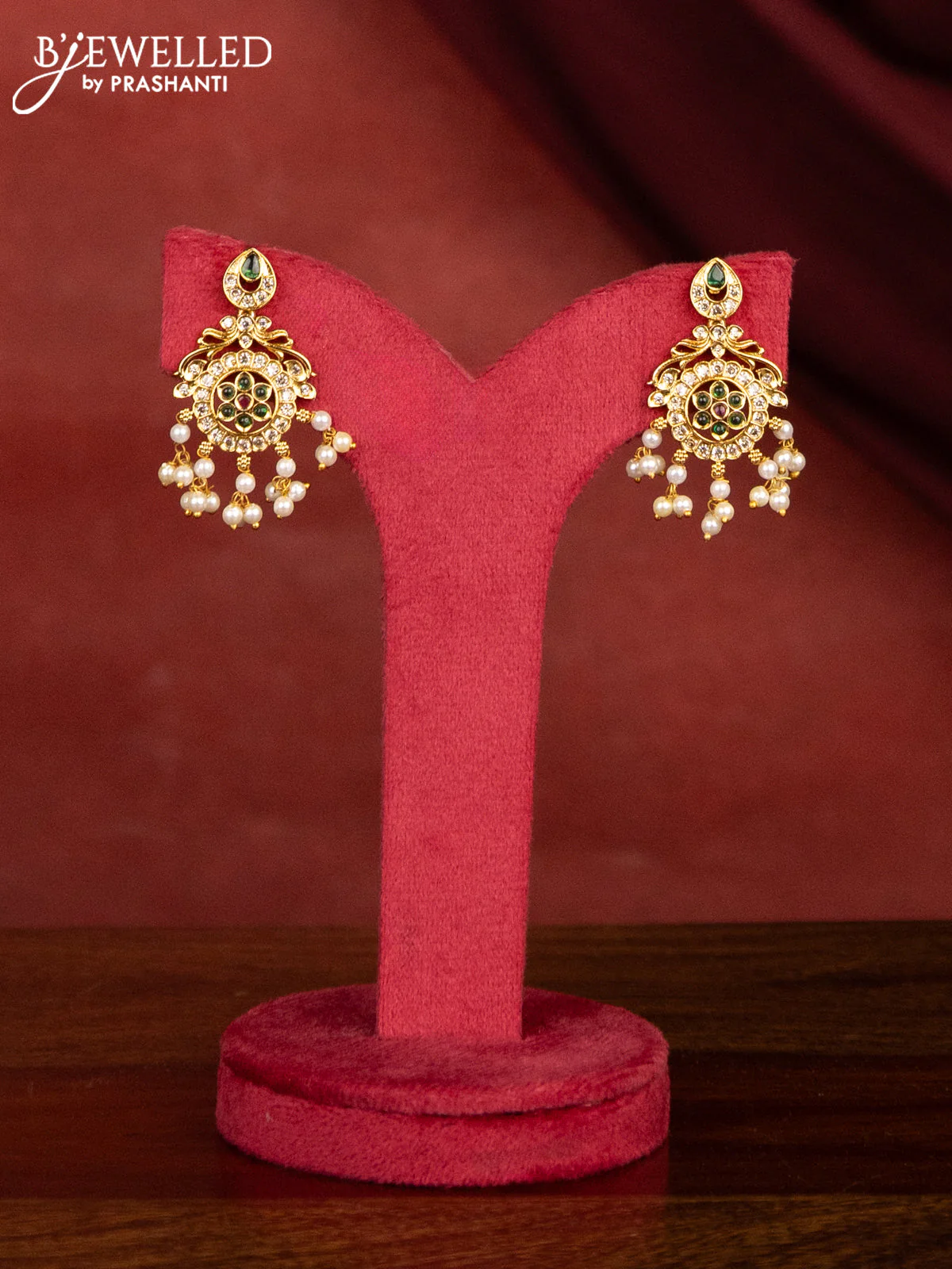 Antique guttapusalu necklace with kemp & cz stones and pearl hangings - Image 2