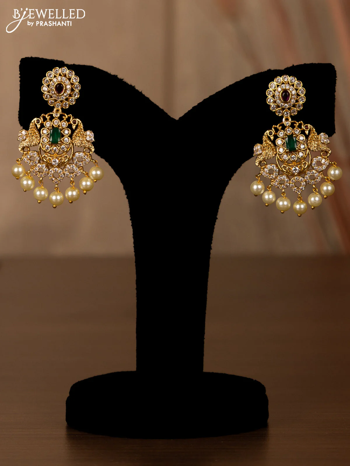 Antique haaram peacock design with kemp & cz stones and pearl hangings - Image 2