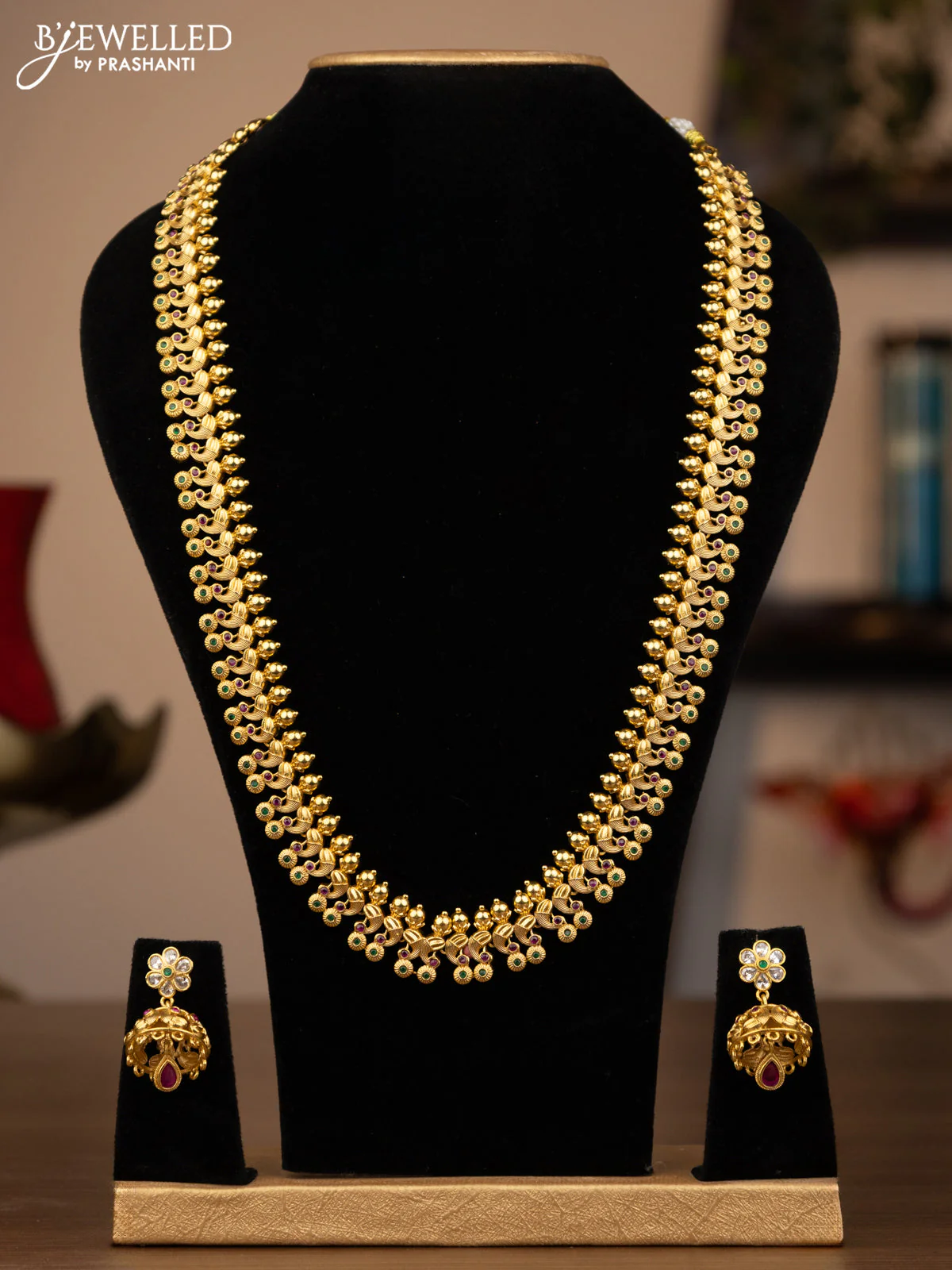 Antique haaram peacock design with kemp stones