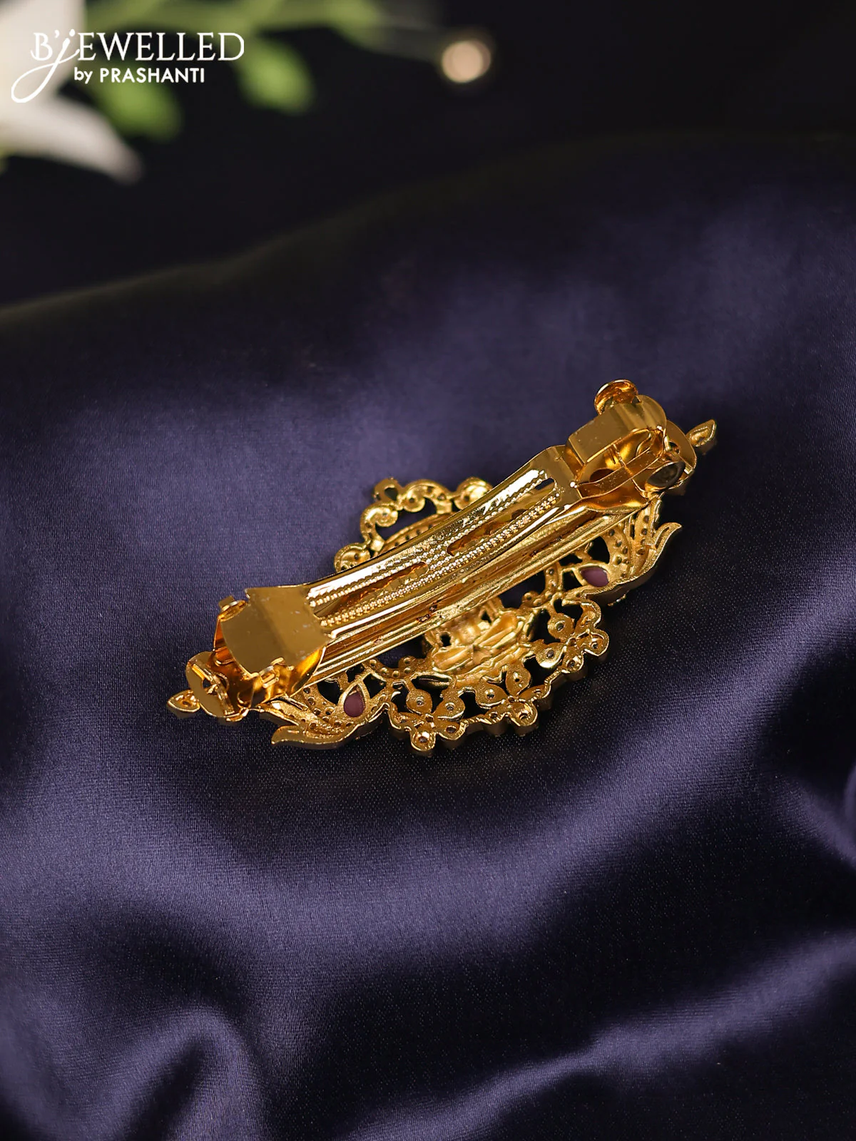 Antique hair clips medium size lakshmi design with kemp and cz stones - Image 2