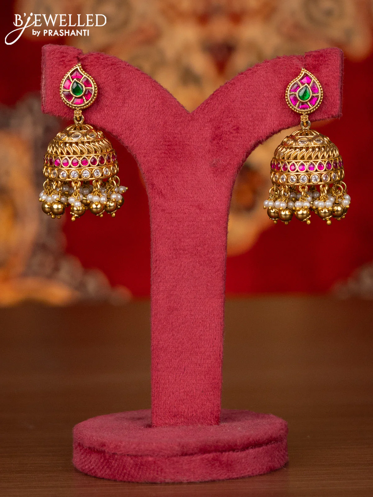 Antique haram lakshmi kasu & double peacock pendant with jadau and kundan stone and natural beads hanging - Image 2