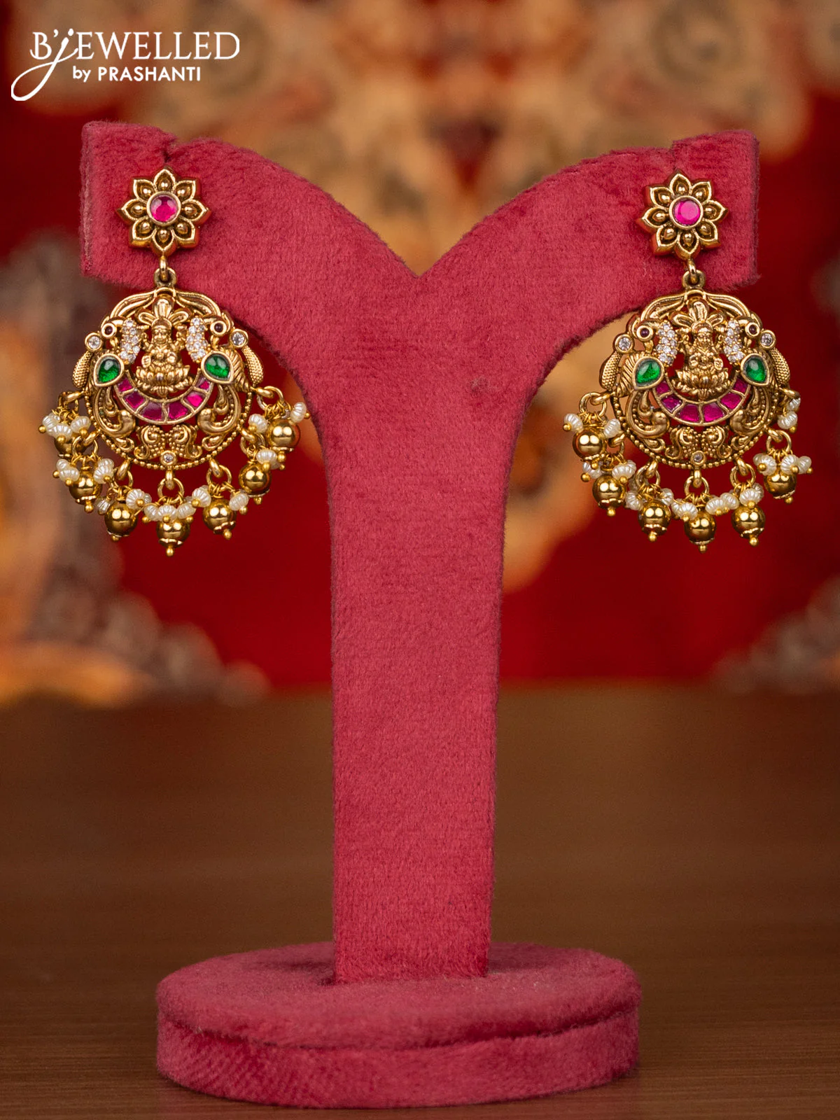 Antique haram lakshmi pendant with jadau kemp & kundan stone and pearl hanging - Image 2