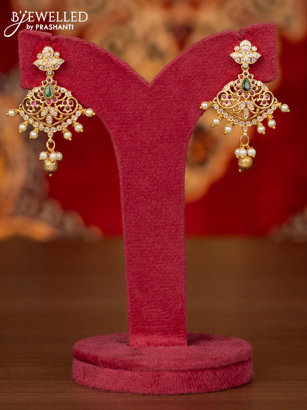 Antique haram maanga pattern with kemp & cz stone and golden beads haning - Image 2