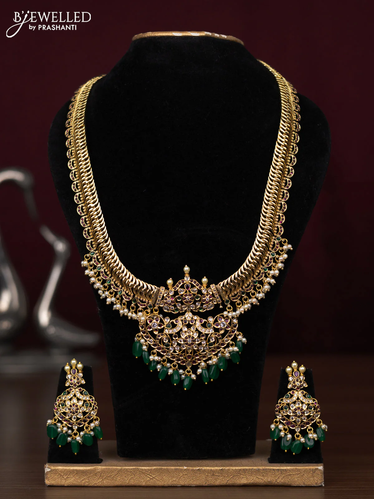 Antique haram with kemp pendant,pearls and beads hanging