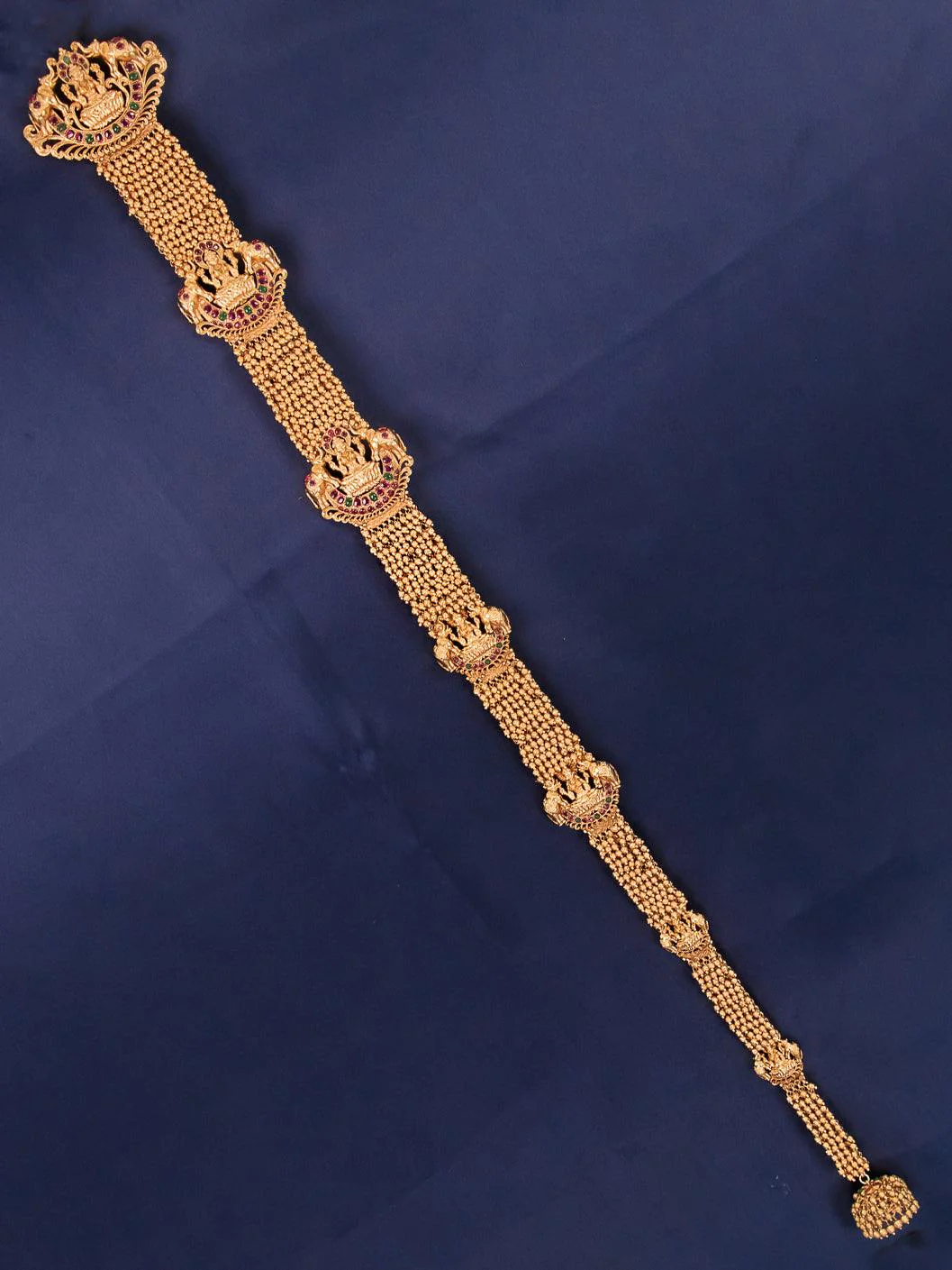 Antique jada billai lakshmi design with kemp stones and golden beads hanging - Image 2